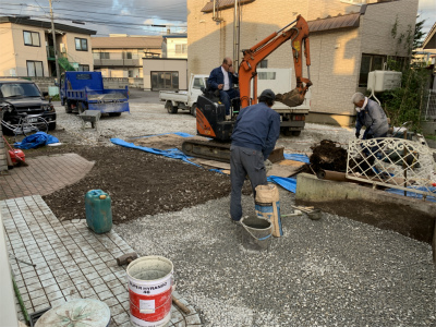 函館市　中道　駐車場　防草シート　整備　外構　工事　敷地内整備